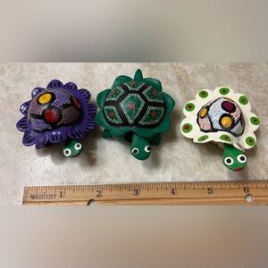 Vintage Lot 3 Bobble Nodding Head Turtles Artisan Made Mexico Fairy Garden